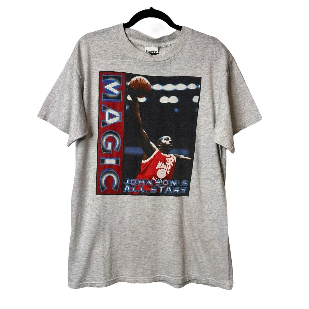 VTG 90s Magic Johnson NBA Basketball All Star T-Shirt Sz L A7290